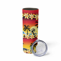 Tropical Islands Sunset Hawaii Skinny Tumbler Go Surfing With Hula Girl - Summer Vibes LT14 - Polynesian Pride
