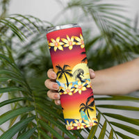 Tropical Islands Sunset Hawaii Skinny Tumbler Go Surfing With Hula Girl - Summer Vibes LT14 - Polynesian Pride