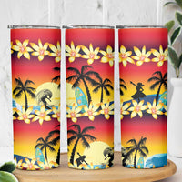 Tropical Islands Sunset Hawaii Skinny Tumbler Go Surfing With Hula Girl - Summer Vibes LT14 - Polynesian Pride