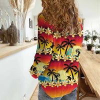 Tropical Islands Sunset Hawaii Women Casual Shirt Go Surfing With Hula Girl - Summer Vibes LT14 - Polynesian Pride