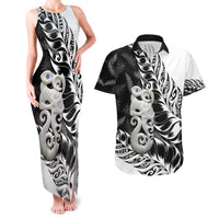 Aotearoa Manaia NZ Maori Silver Fern Couples Matching Tank Maxi Dress and Hawaiian Shirt LT14 Black - Polynesian Pride