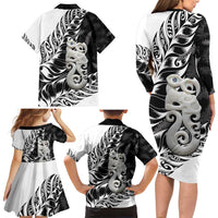 Aotearoa Manaia NZ Maori Silver Fern Family Matching Long Sleeve Bodycon Dress and Hawaiian Shirt LT14 - Polynesian Pride