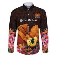 Gude Hi Hai Papua New Guinea Family Matching Summer Maxi Dress and Hawaiian Shirt Motuan PNG Raggiana Bird of Paradise Tropical Vibes LT14 Dad's Shirt - Long Sleeve Black - Polynesian Pride
