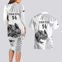 Custom New Zealand Kiwi Football Couples Matching Long Sleeve Bodycon Dress and Hawaiian Shirt Aotearoa Silver Fern LT14 - Polynesian Pride