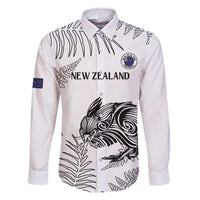 Custom New Zealand Kiwi Football Family Matching Long Sleeve Bodycon Dress and Hawaiian Shirt Aotearoa Silver Fern LT14 Dad's Shirt - Long Sleeve White - Polynesian Pride