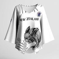 Custom New Zealand Kiwi Football Kimono Sleeve Blouse Aotearoa Silver Fern LT14 Female White - Polynesian Pride