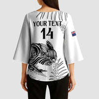 Custom New Zealand Kiwi Football Kimono Sleeve Blouse Aotearoa Silver Fern LT14 - Polynesian Pride