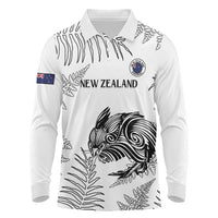 Custom New Zealand Kiwi Football Long Sleeve Polo Shirt Aotearoa Silver Fern LT14 White - Polynesian Pride