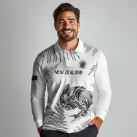 Custom New Zealand Kiwi Football Long Sleeve Polo Shirt Aotearoa Silver Fern LT14 - Polynesian Pride