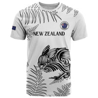 Custom New Zealand Kiwi Football T Shirt Aotearoa Silver Fern LT14 White - Polynesian Pride