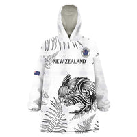 Custom New Zealand Kiwi Football Wearable Blanket Hoodie Aotearoa Silver Fern LT14 One Size White - Polynesian Pride