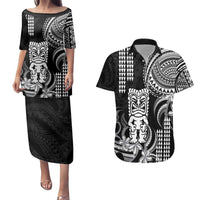 Hawaii Ku God Couples Matching Puletasi and Hawaiian Shirt Kakau Mix Polynesian Tattoo LT14 Black - Polynesian Pride