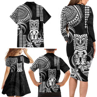 Hawaii Ku God Family Matching Long Sleeve Bodycon Dress and Hawaiian Shirt Kakau Mix Polynesian Tattoo LT14 - Polynesian Pride