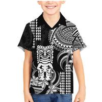 Hawaii Ku God Family Matching Mermaid Dress and Hawaiian Shirt Kakau Mix Polynesian Tattoo LT14 Son's Shirt Black - Polynesian Pride