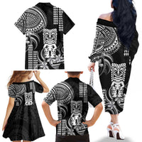 Hawaii Ku God Family Matching Off The Shoulder Long Sleeve Dress and Hawaiian Shirt Kakau Mix Polynesian Tattoo LT14 - Polynesian Pride