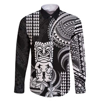 Hawaii Ku God Family Matching Summer Maxi Dress and Hawaiian Shirt Kakau Mix Polynesian Tattoo LT14 Dad's Shirt - Long Sleeve Black - Polynesian Pride