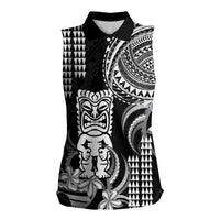 Hawaii Ku God Women Sleeveless Polo Shirt Kakau Mix Polynesian Tattoo LT14 Female Black - Polynesian Pride