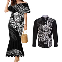 Black Hawaii Kanaloa God Couples Matching Mermaid Dress and Long Sleeve Button Shirt Hawaiian Octopus LT14 Black - Polynesian Pride