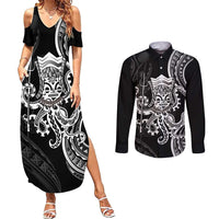 Black Hawaii Kanaloa God Couples Matching Summer Maxi Dress and Long Sleeve Button Shirt Hawaiian Octopus LT14 Black - Polynesian Pride