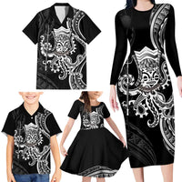 Black Hawaii Kanaloa God Family Matching Long Sleeve Bodycon Dress and Hawaiian Shirt Hawaiian Octopus LT14 - Polynesian Pride