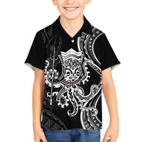 Black Hawaii Kanaloa God Family Matching Off The Shoulder Long Sleeve Dress and Hawaiian Shirt Hawaiian Octopus LT14 Son's Shirt Black - Polynesian Pride