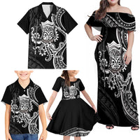 Black Hawaii Kanaloa God Family Matching Off Shoulder Maxi Dress and Hawaiian Shirt Hawaiian Octopus LT14 - Polynesian Pride