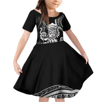 Black Hawaii Kanaloa God Family Matching Off Shoulder Short Dress and Hawaiian Shirt Hawaiian Octopus LT14 Daughter's Dress Black - Polynesian Pride