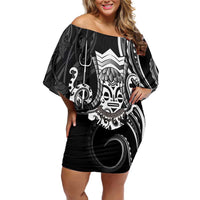 Black Hawaii Kanaloa God Family Matching Off Shoulder Short Dress and Hawaiian Shirt Hawaiian Octopus LT14 Mom's Dress Black - Polynesian Pride
