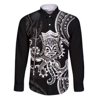 Black Hawaii Kanaloa God Family Matching Summer Maxi Dress and Hawaiian Shirt Hawaiian Octopus LT14 Dad's Shirt - Long Sleeve Black - Polynesian Pride