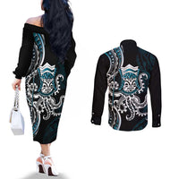 Turquoise Hawaii Kanaloa God Couples Matching Off The Shoulder Long Sleeve Dress and Long Sleeve Button Shirt Hawaiian Octopus LT14 - Polynesian Pride