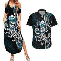 Turquoise Hawaii Kanaloa God Couples Matching Summer Maxi Dress and Hawaiian Shirt Hawaiian Octopus LT14 Turquoise - Polynesian Pride