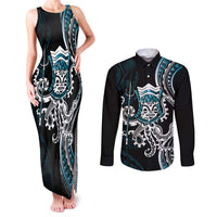Turquoise Hawaii Kanaloa God Couples Matching Tank Maxi Dress and Long Sleeve Button Shirt Hawaiian Octopus LT14 Turquoise - Polynesian Pride