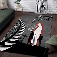 New Zealand ANZAC Day Area Rug 25th April Silver Fern With Poppy LT14 Gray - Polynesian Pride