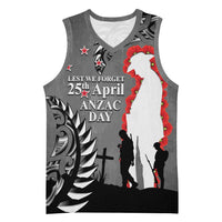 New Zealand ANZAC Day Basketball Jersey 25th April Silver Fern With Poppy LT14 Unisex Gray - Polynesian Pride