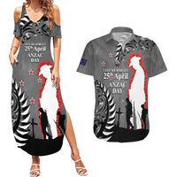 New Zealand ANZAC Day Couples Matching Summer Maxi Dress and Hawaiian Shirt 25th April Silver Fern With Poppy LT14 Gray - Polynesian Pride