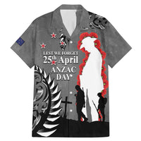 New Zealand ANZAC Day Family Matching Mermaid Dress and Hawaiian Shirt 25th April Silver Fern With Poppy LT14 Dad's Shirt - Short Sleeve Gray - Polynesian Pride