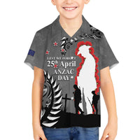 New Zealand ANZAC Day Family Matching Off The Shoulder Long Sleeve Dress and Hawaiian Shirt 25th April Silver Fern With Poppy LT14 Son's Shirt Gray - Polynesian Pride