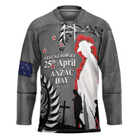 New Zealand ANZAC Day Hockey Jersey 25th April Silver Fern With Poppy LT14 Unisex Gray - Polynesian Pride