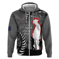 New Zealand ANZAC Day Hoodie 25th April Silver Fern With Poppy LT14 Zip Hoodie Gray - Polynesian Pride