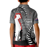 New Zealand ANZAC Day Kid Polo Shirt 25th April Silver Fern With Poppy LT14 - Polynesian Pride