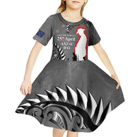 New Zealand ANZAC Day Kid Short Sleeve Dress 25th April Silver Fern With Poppy LT14 - Polynesian Pride