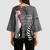 New Zealand ANZAC Day Kimono Sleeve Blouse 25th April Silver Fern With Poppy LT14 - Polynesian Pride