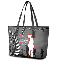 New Zealand ANZAC Day Leather Tote Bag 25th April Silver Fern With Poppy LT14 - Polynesian Pride