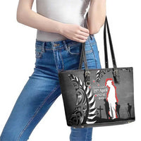 New Zealand ANZAC Day Leather Tote Bag 25th April Silver Fern With Poppy LT14 - Polynesian Pride