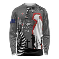 New Zealand ANZAC Day Long Sleeve Shirt 25th April Silver Fern With Poppy LT14 Unisex Gray - Polynesian Pride