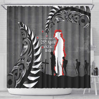 New Zealand ANZAC Day Shower Curtain 25th April Silver Fern With Poppy LT14 - Polynesian Pride