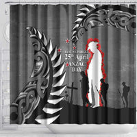 New Zealand ANZAC Day Shower Curtain 25th April Silver Fern With Poppy LT14 - Polynesian Pride