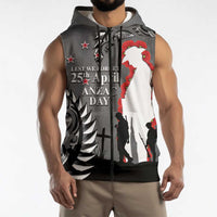 New Zealand ANZAC Day Sleeveless Zip Hoodie 25th April Silver Fern With Poppy LT14 - Polynesian Pride