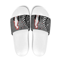 New Zealand ANZAC Day Slide Sandals 25th April Silver Fern With Poppy LT14 Gray - Polynesian Pride