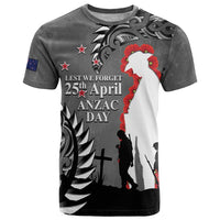 New Zealand ANZAC Day T Shirt 25th April Silver Fern With Poppy LT14 Gray - Polynesian Pride